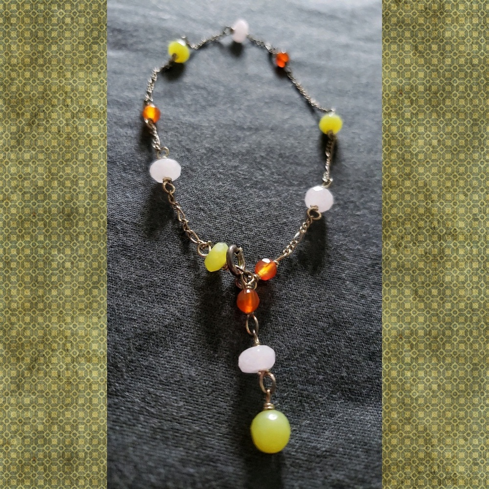 Vintage sterling silver Figaro gemstone anklet